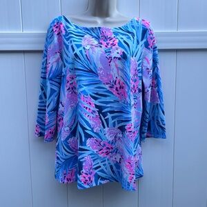Lilly Pulitzer Waverly Top in the "Mr Peacock Blue Tweethearts" Print | Size L